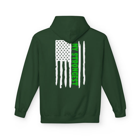 Personalized NY Strongest Green Stripe American Flag Fleece Hoodie with Sanitation Caduceus Logo