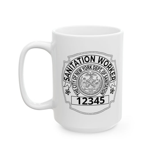 Personalized DSNY Sanitation Worker Mug - Custom Name & Badge Number (11oz/15oz)