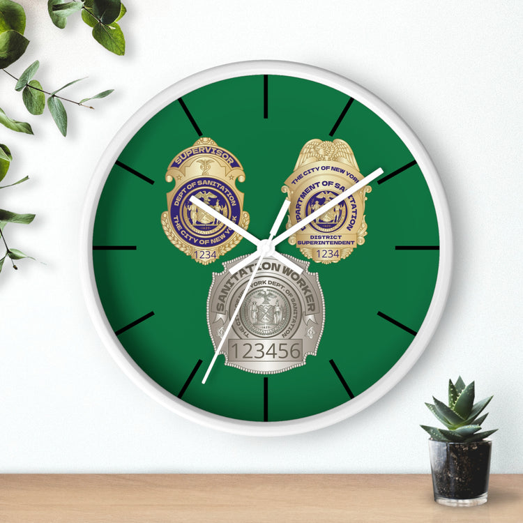 DSNY Sanitation Worker Wall Clock - Personalized Green Clock for Superintendents, Supervisors and Sanitation Workers
