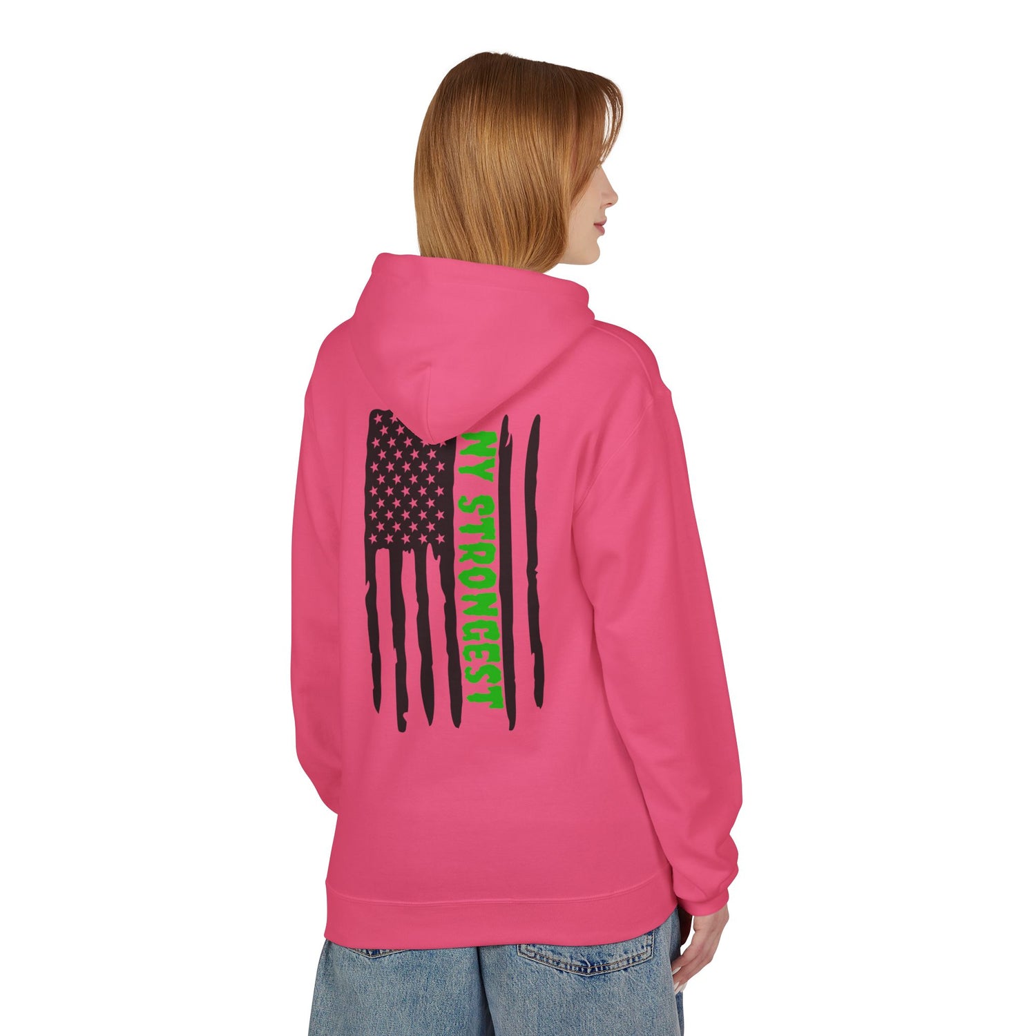 Personalized NY Strongest Green Stripe American Flag Fleece Hoodie with Sanitation Worker Badge - 3D Print Solutions LLC