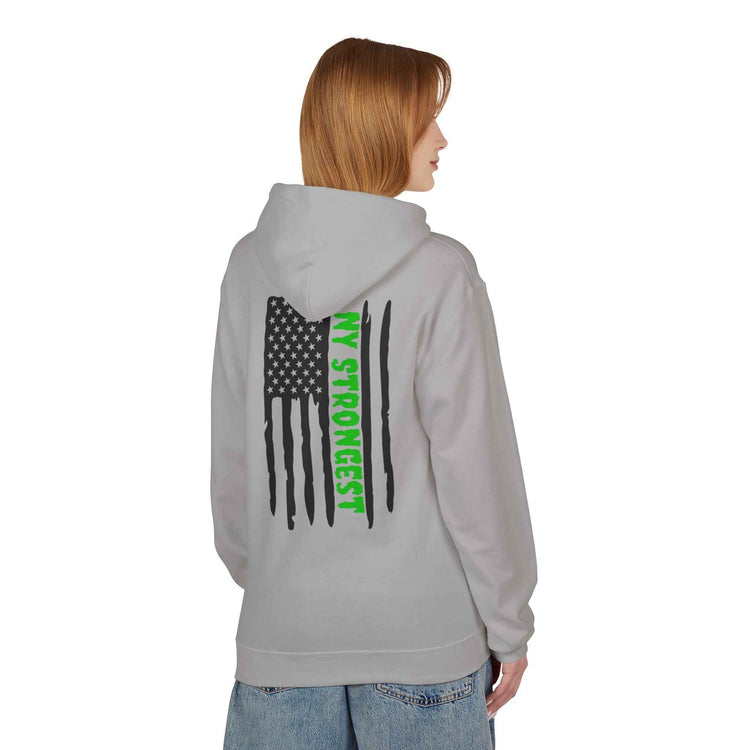 Personalized NY Strongest Green Stripe American Flag Fleece Hoodie with Sanitation Worker Badge