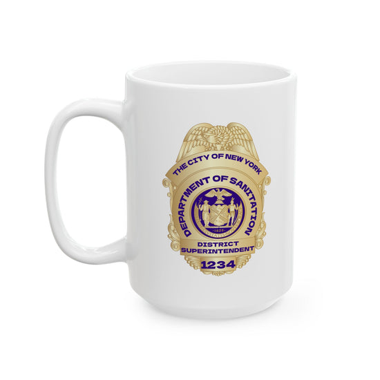 Personalized DSNY Superintendent Mug — Custom Name & Badge Number (11oz/15oz) - Color Logo