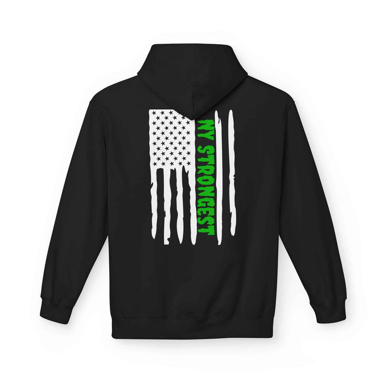 Personalized NY Strongest Green Stripe American Flag Fleece Hoodie with Sanitation Worker Badge