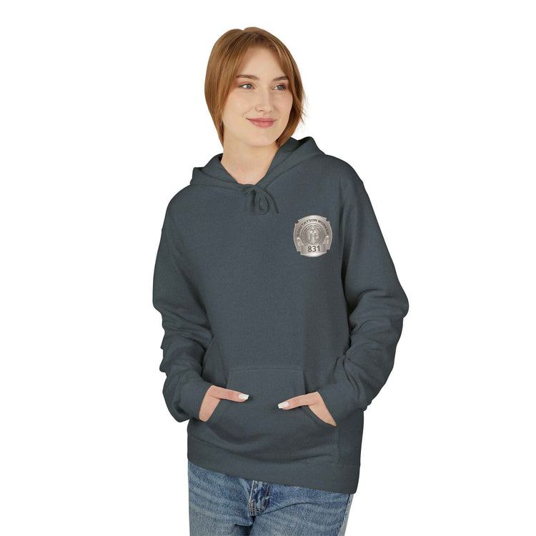 Personalized NY Strongest Green Stripe American Flag Fleece Hoodie with Sanitation Worker Badge