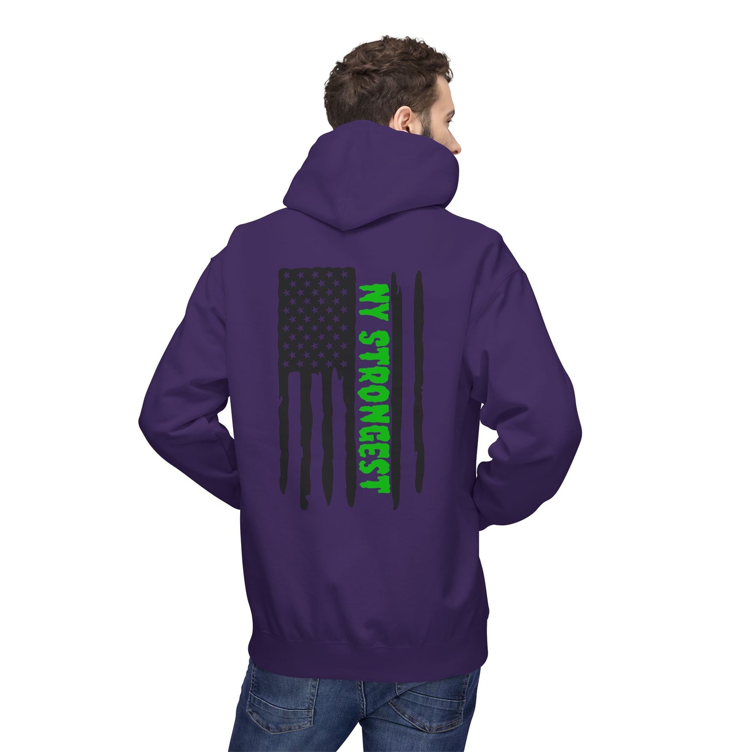 Personalized NY Strongest Green Stripe American Flag Fleece Hoodie with Sanitation Worker Badge - 3D Print Solutions LLC