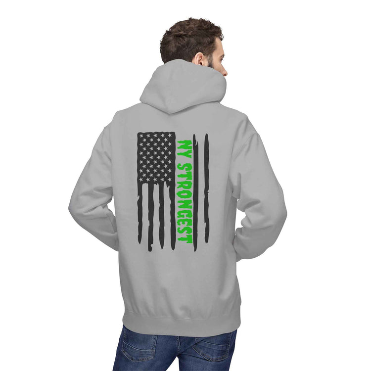 Personalized NY Strongest Green Stripe American Flag Fleece Hoodie with Sanitation Worker Badge