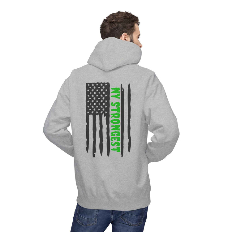 Personalized NY Strongest Green Stripe American Flag Fleece Hoodie with Sanitation Worker Badge