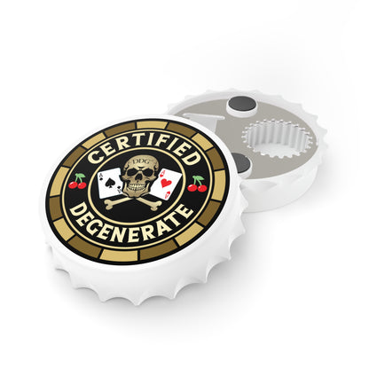 Certified Degenerate Bottle Opener — Novelty DDG Bar Tool for Gamblers & Party Gifts