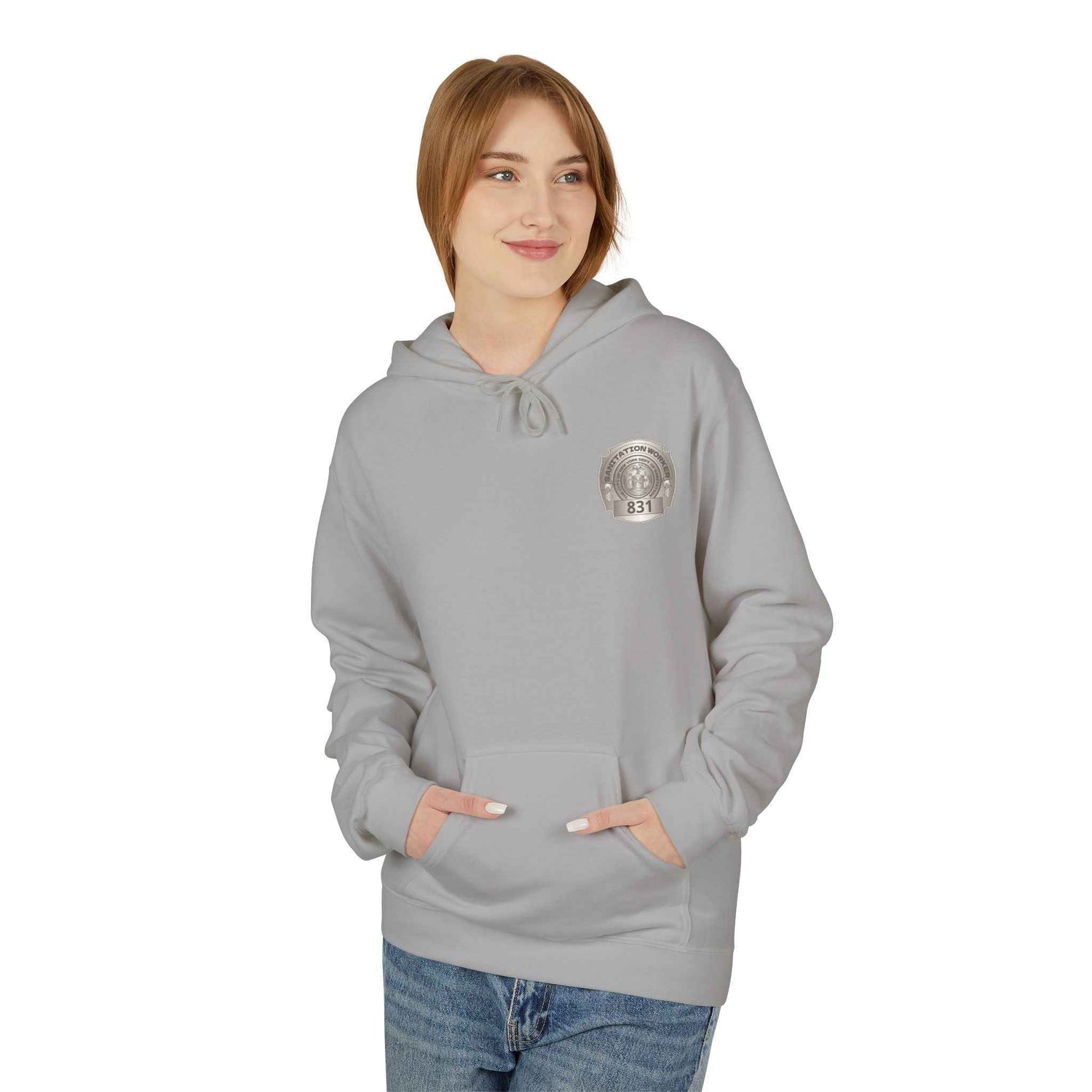 Personalized NY Strongest Green Stripe American Flag Fleece Hoodie with Sanitation Worker Badge