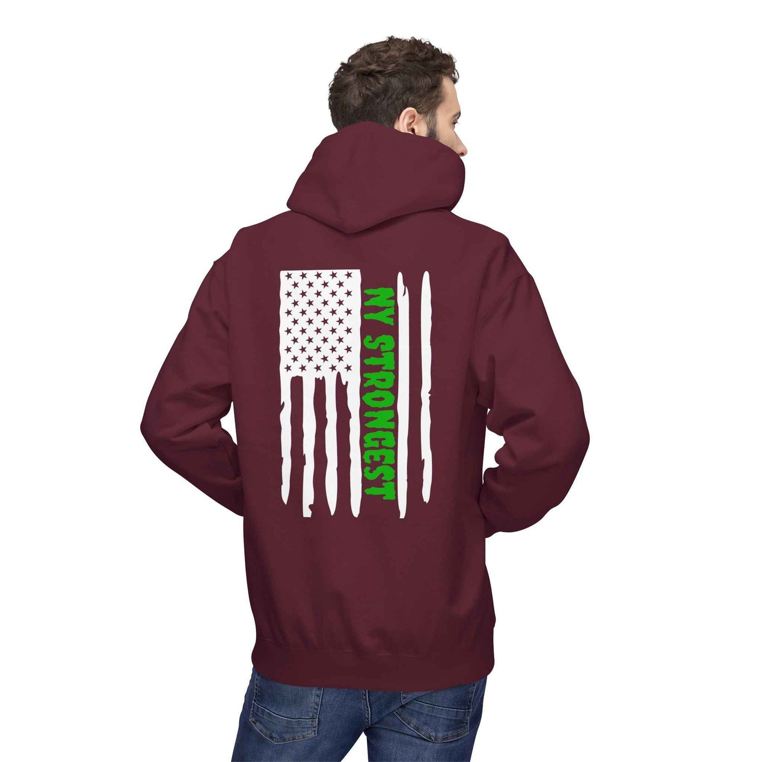 Personalized NY Strongest Green Stripe American Flag Fleece Hoodie with Sanitation Worker Badge