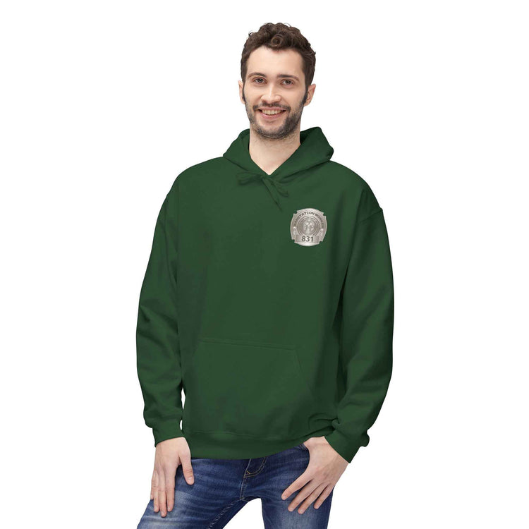 Personalized NY Strongest Green Stripe American Flag Fleece Hoodie with Sanitation Worker Badge