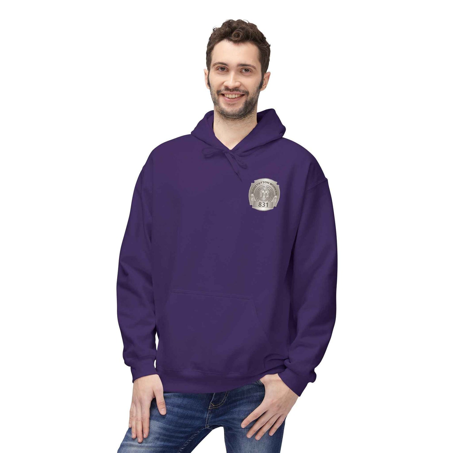 Personalized NY Strongest Green Stripe American Flag Fleece Hoodie with Sanitation Worker Badge