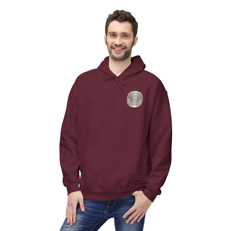 Personalized NY Strongest Green Stripe American Flag Fleece Hoodie with Sanitation Worker Badge