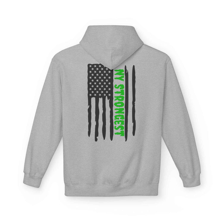 Personalized NY Strongest Green Stripe American Flag Fleece Hoodie with Sanitation Worker Badge