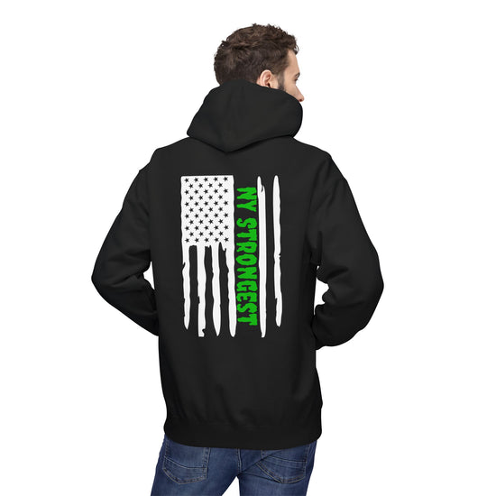 Personalized NY Strongest Green Stripe American Flag Fleece Hoodie with Sanitation Worker Badge