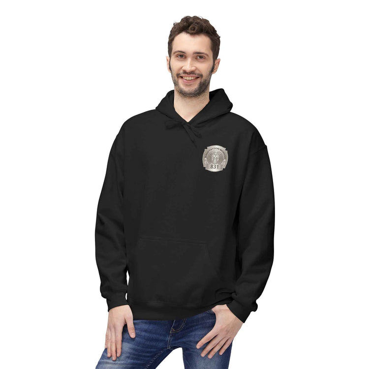 Personalized NY Strongest Green Stripe American Flag Fleece Hoodie with Sanitation Worker Badge