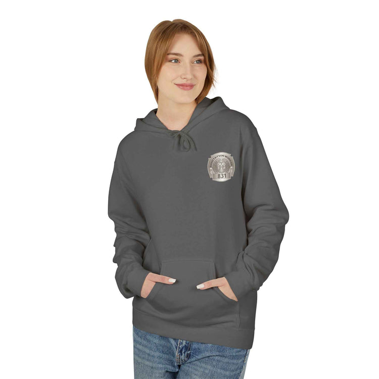 Personalized NY Strongest Green Stripe American Flag Fleece Hoodie with Sanitation Worker Badge