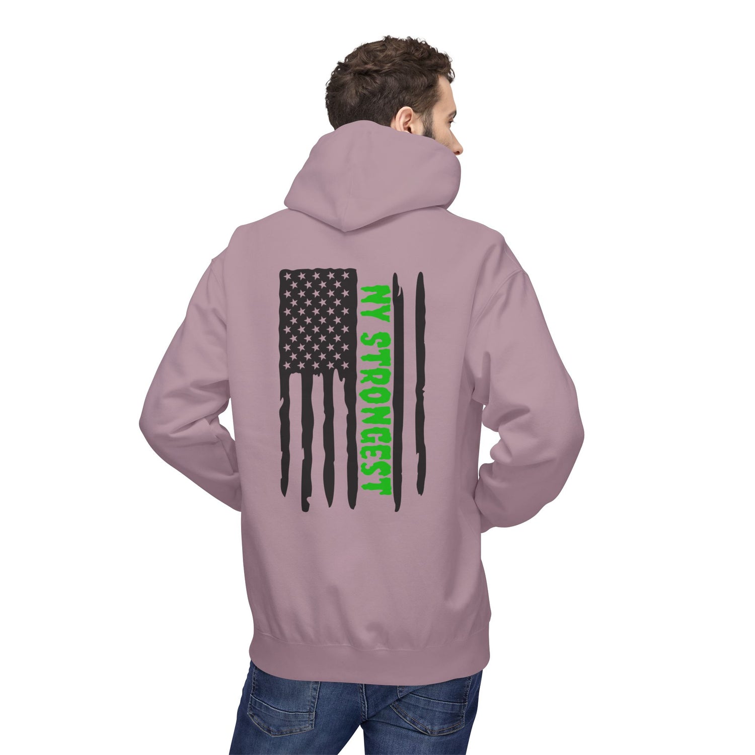 Personalized NY Strongest Green Stripe American Flag Fleece Hoodie with Sanitation Worker Badge - 3D Print Solutions LLC