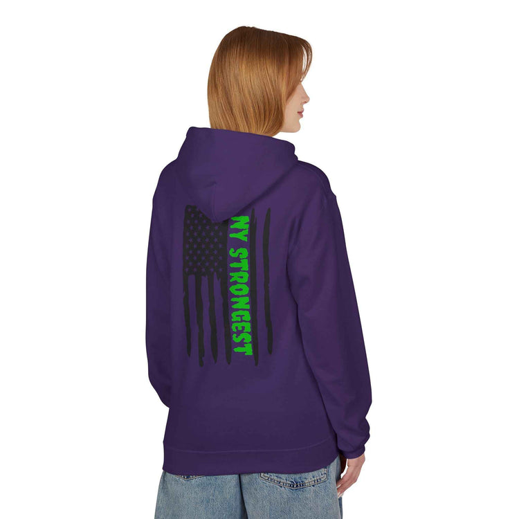 Personalized NY Strongest Green Stripe American Flag Fleece Hoodie with Sanitation Worker Badge