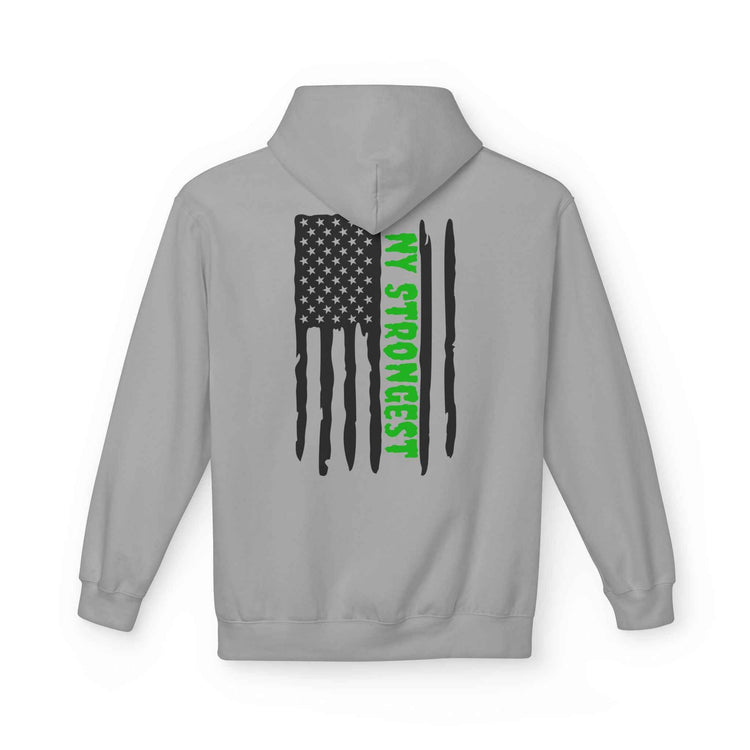 Personalized NY Strongest Green Stripe American Flag Fleece Hoodie with Sanitation Worker Badge