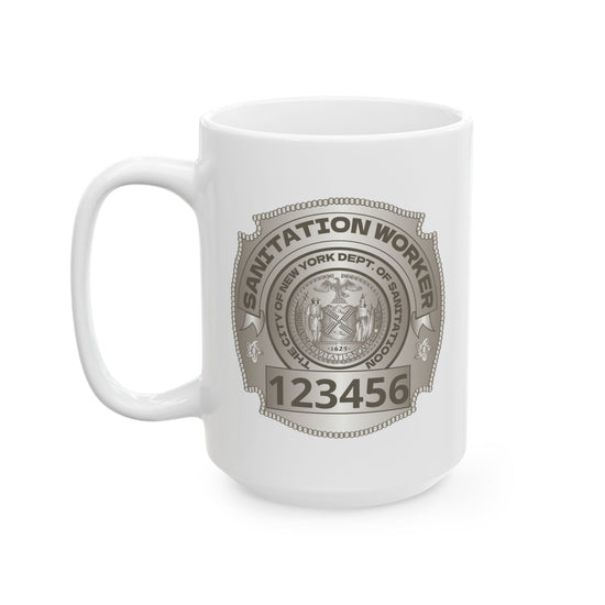 Personalized DSNY Sanitation Worker Mug — Custom Name & Badge Number (11oz/15oz) - Color Logo
