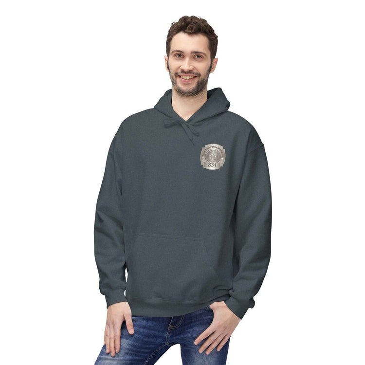 Personalized NY Strongest Green Stripe American Flag Fleece Hoodie with Sanitation Worker Badge