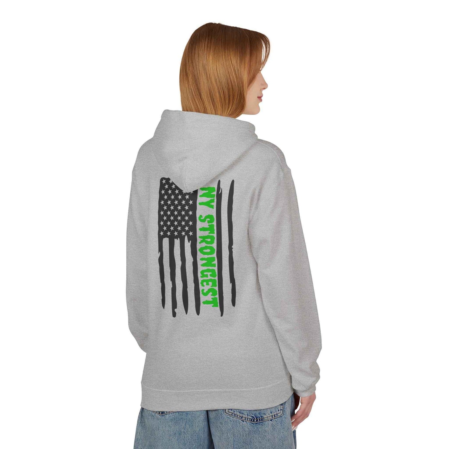 Personalized NY Strongest Green Stripe American Flag Fleece Hoodie with Sanitation Worker Badge