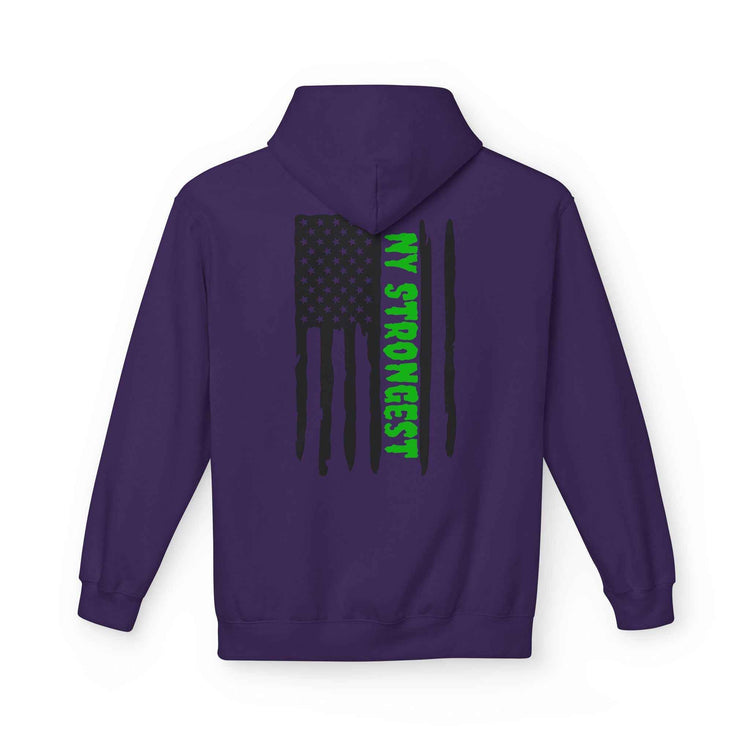 Personalized NY Strongest Green Stripe American Flag Fleece Hoodie with Sanitation Worker Badge