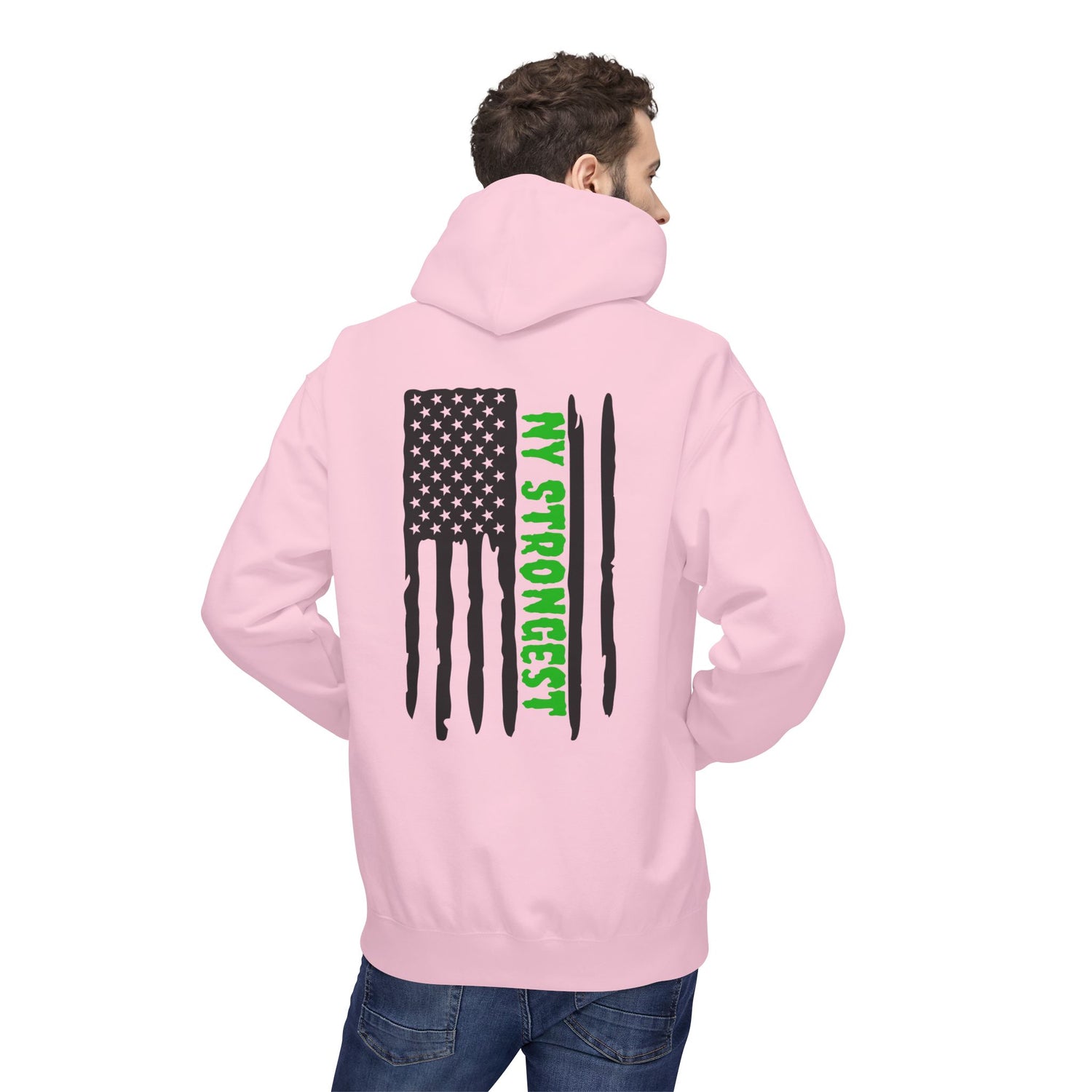 Personalized NY Strongest Green Stripe American Flag Fleece Hoodie with Sanitation Worker Badge - 3D Print Solutions LLC