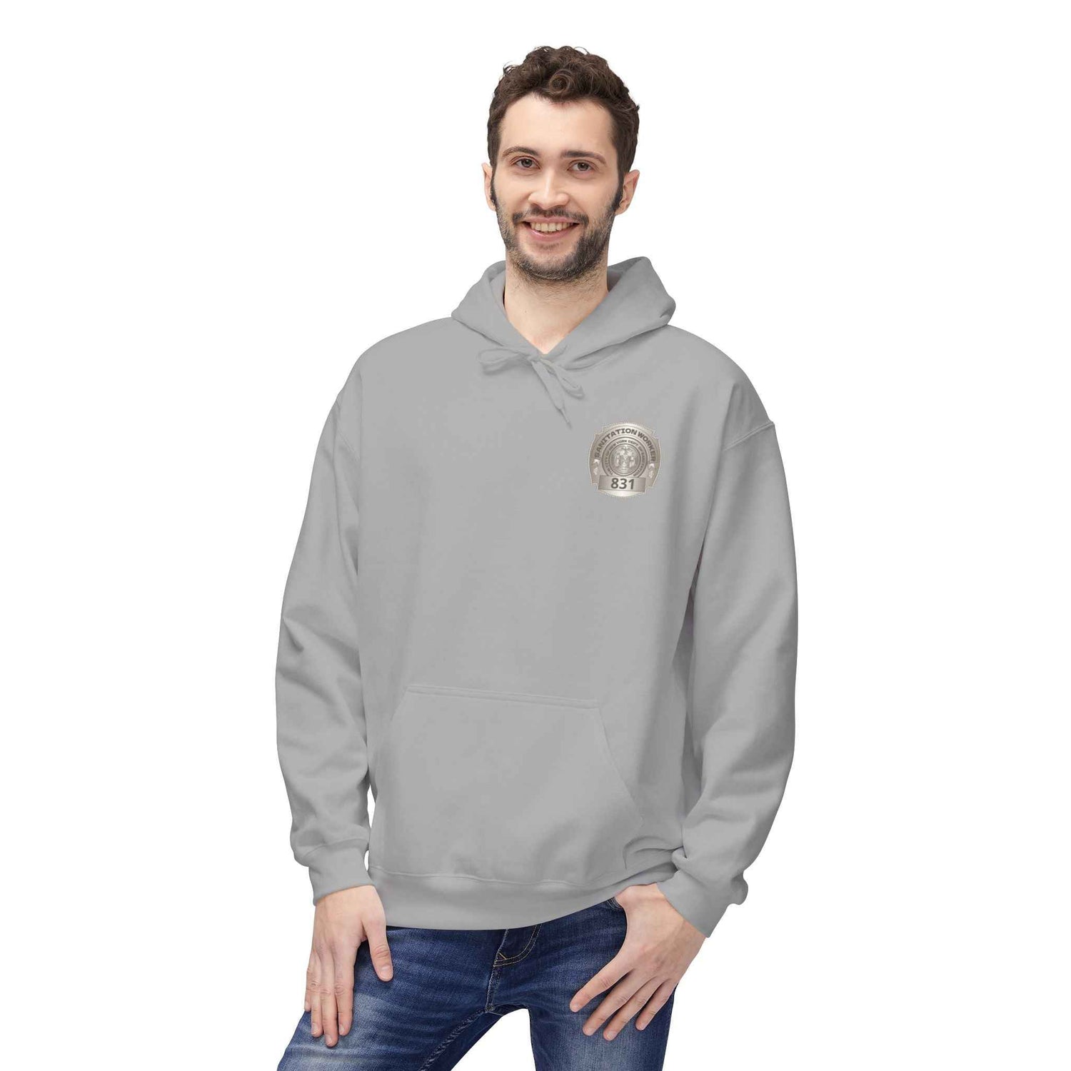 Personalized NY Strongest Green Stripe American Flag Fleece Hoodie with Sanitation Worker Badge